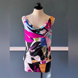 Diane von Furstenberg Colorful Abstract Print Cowl Neck Dress